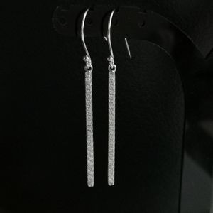New Minimalist Sterling Silver cz linear bar earrings
